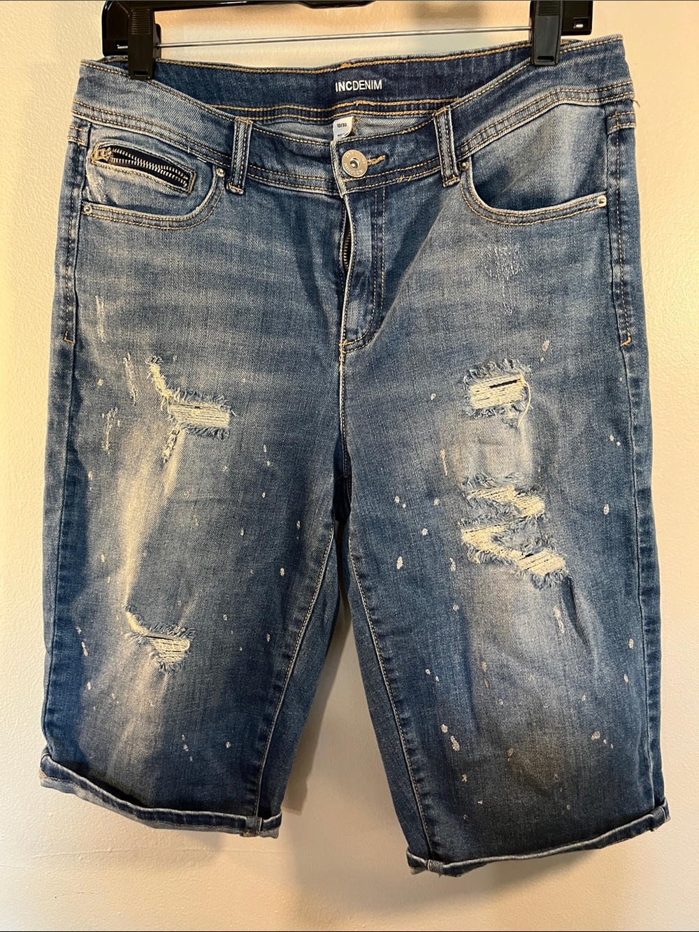 INC International Concepts Washed Blue Distressed Men's Denim Shorts